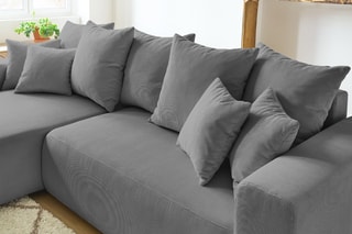 Canapé d'angle réversible convertible et pouf Envy - Gris - Couchage 231 x 130 cm