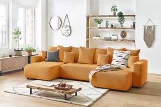 Canapé d'angle panoramique convertible Envy - Moutarde - Couchage 328 x 139 cm