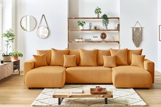 Canapé d'angle panoramique convertible Envy - Moutarde - Couchage 328 x 139 cm