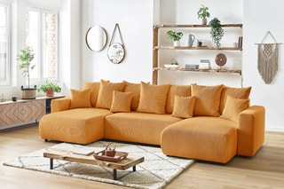 Canapé d'angle panoramique convertible Envy - Moutarde - Couchage 328 x 139 cm