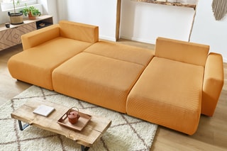 Canapé d'angle panoramique convertible Envy - Moutarde - Couchage 328 x 139 cm