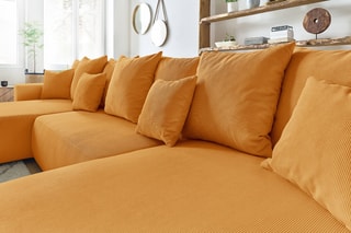 Canapé d'angle panoramique convertible Envy - Moutarde - Couchage 328 x 139 cm