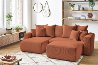 Canapé d'angle réversible convertible et pouf Envy - Terracotta - Couchage 231 x 130 cm