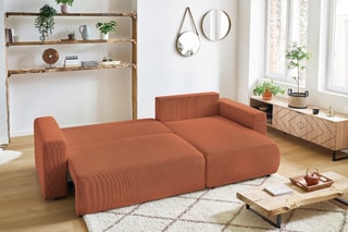 Canapé d'angle réversible convertible et pouf Envy - Terracotta - Couchage 231 x 130 cm