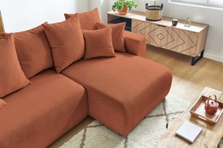 Canapé d'angle réversible convertible et pouf Envy - Terracotta - Couchage 231 x 130 cm