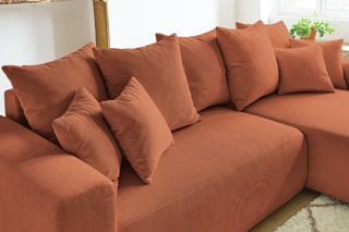 Canapé d'angle réversible convertible et pouf Envy - Terracotta - Couchage 231 x 130 cm
