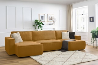 Canapé panoramique convertible Nihad - Jaune - Couchage 328 x 139 cm