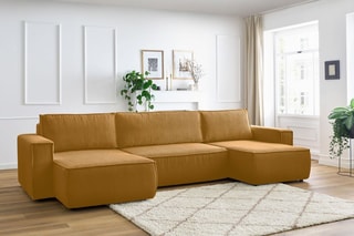 Canapé panoramique convertible Nihad - Jaune - Couchage 328 x 139 cm