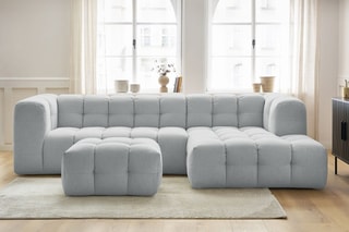 Canapé d'angle droit avec pouf Cloud - Gris clair