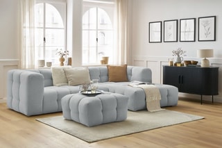 Canapé d'angle droit avec pouf Cloud - Gris clair