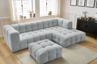 Canapé d'angle droit avec pouf Cloud - Gris clair