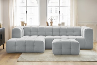 Canapé d'angle gauche avec pouf Cloud - Gris clair
