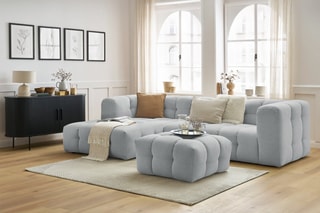 Canapé d'angle gauche avec pouf Cloud - Gris clair