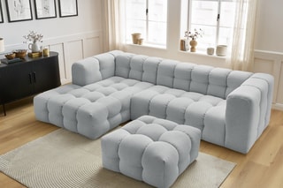 Canapé d'angle gauche avec pouf Cloud - Gris clair
