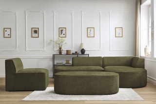 Canapé d'angle droit modulable, chauffeuse et pouf  Rousseau - Vert