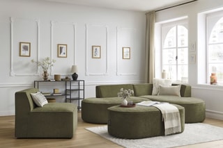Canapé d'angle droit modulable, chauffeuse et pouf  Rousseau - Vert