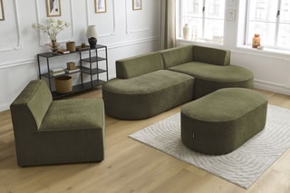Canapé d'angle droit modulable, chauffeuse et pouf  Rousseau - Vert