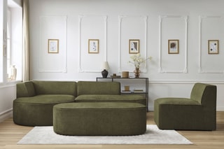 Canapé d'angle gauche modulable, chauffeuse et pouf  Rousseau - Vert