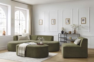 Canapé d'angle gauche modulable, chauffeuse et pouf  Rousseau - Vert