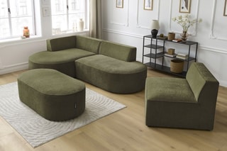Canapé d'angle gauche modulable, chauffeuse et pouf  Rousseau - Vert