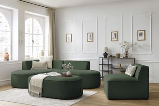 Canapé d'angle gauche modulable avec chauffeuse et pouf Rousseau - Vert