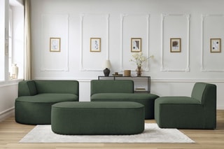 Canapé d'angle gauche modulable avec chauffeuse et pouf Rousseau - Vert