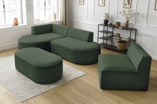 Canapé d'angle gauche modulable avec chauffeuse et pouf Rousseau - Vert