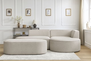 Canapé d'angle droit avec pouf Rousseau - Beige