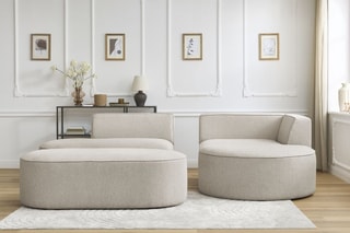 Canapé d'angle droit avec pouf Rousseau - Beige