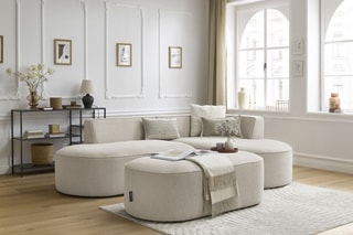 Canapé d'angle droit avec pouf Rousseau - Beige