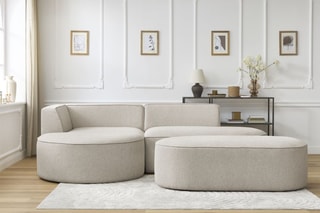 Canapé d'angle gauche avec pouf Rousseau - Beige
