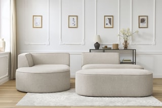 Canapé d'angle gauche avec pouf Rousseau - Beige