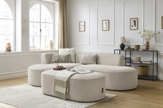 Canapé d'angle gauche avec pouf Rousseau - Beige