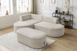 Canapé d'angle gauche avec pouf Rousseau - Beige