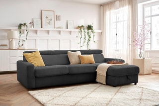 Canapé d'angle réversible convertible Monaco - Anthracite - Couchage 190 x 140 cm