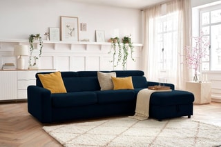 Canapé d'angle réversible convertible Monaco - Bleu marine - Couchage 190 x 140 cm