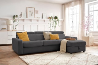 Canapé d'angle réversible convertible Monaco - Anthracite - Couchage 190 x 140 cm