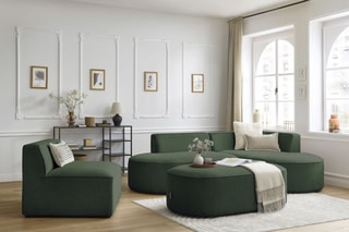 Canapé d'angle droit modulable avec chauffeuse et pouf Rousseau - Vert