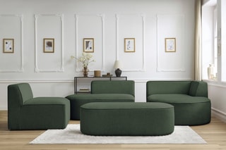 Canapé d'angle droit modulable avec chauffeuse et pouf Rousseau - Vert