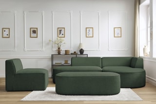 Canapé d'angle droit modulable avec chauffeuse et pouf Rousseau - Vert