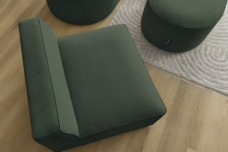 Canapé d'angle droit modulable avec chauffeuse et pouf Rousseau - Vert