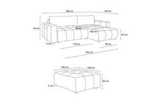 Canapé d'angle réversible convertible avec pouf Arsene - Bleu - Couchage 135 x 232 cm