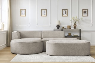 Canapé d'angle gauche avec pouf Rousseau - Beige