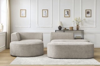 Canapé d'angle gauche avec pouf Rousseau - Beige