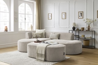 Canapé d'angle gauche avec pouf Rousseau - Beige