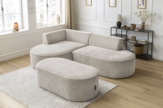 Canapé d'angle gauche avec pouf Rousseau - Beige