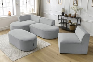 Canapé d'angle gauche modulable, chauffeuse et pouf  Rousseau - Gris clair