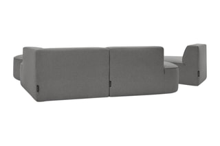 Canapé d'angle droit modulable avec chauffeuse et pouf Rousseau - Gris foncé