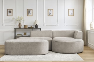 Canapé d'angle droit avec pouf Rousseau - Beige