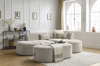 Canapé d'angle droit avec pouf Rousseau - Beige